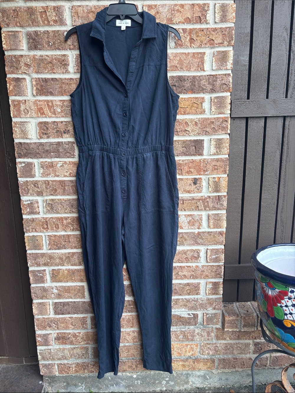 Cloth & stone Sleeveless Navy Jumpsuit – overall  Lightweight Button-Front